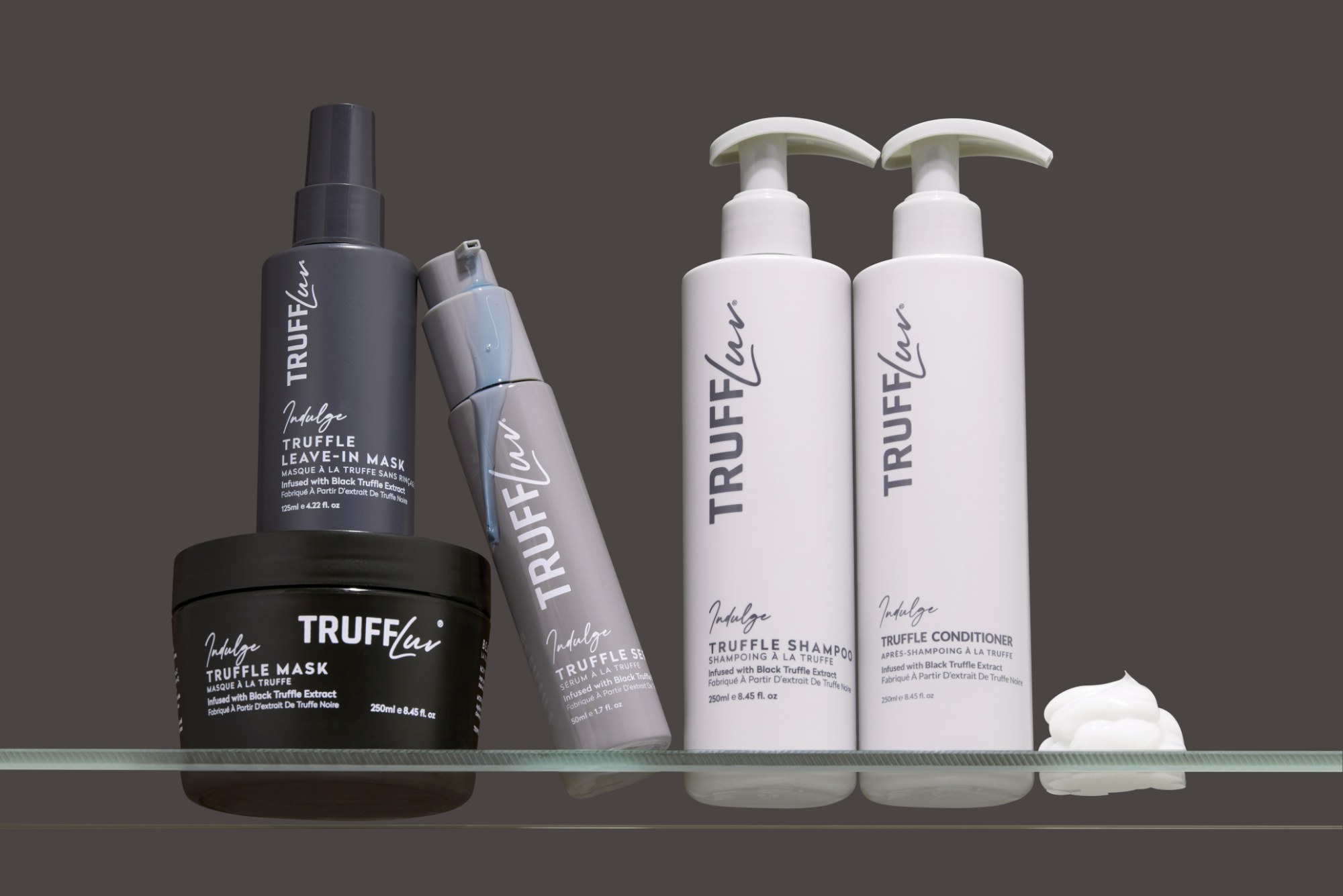 TruffLuv Indulge truffle collection on glass shelf