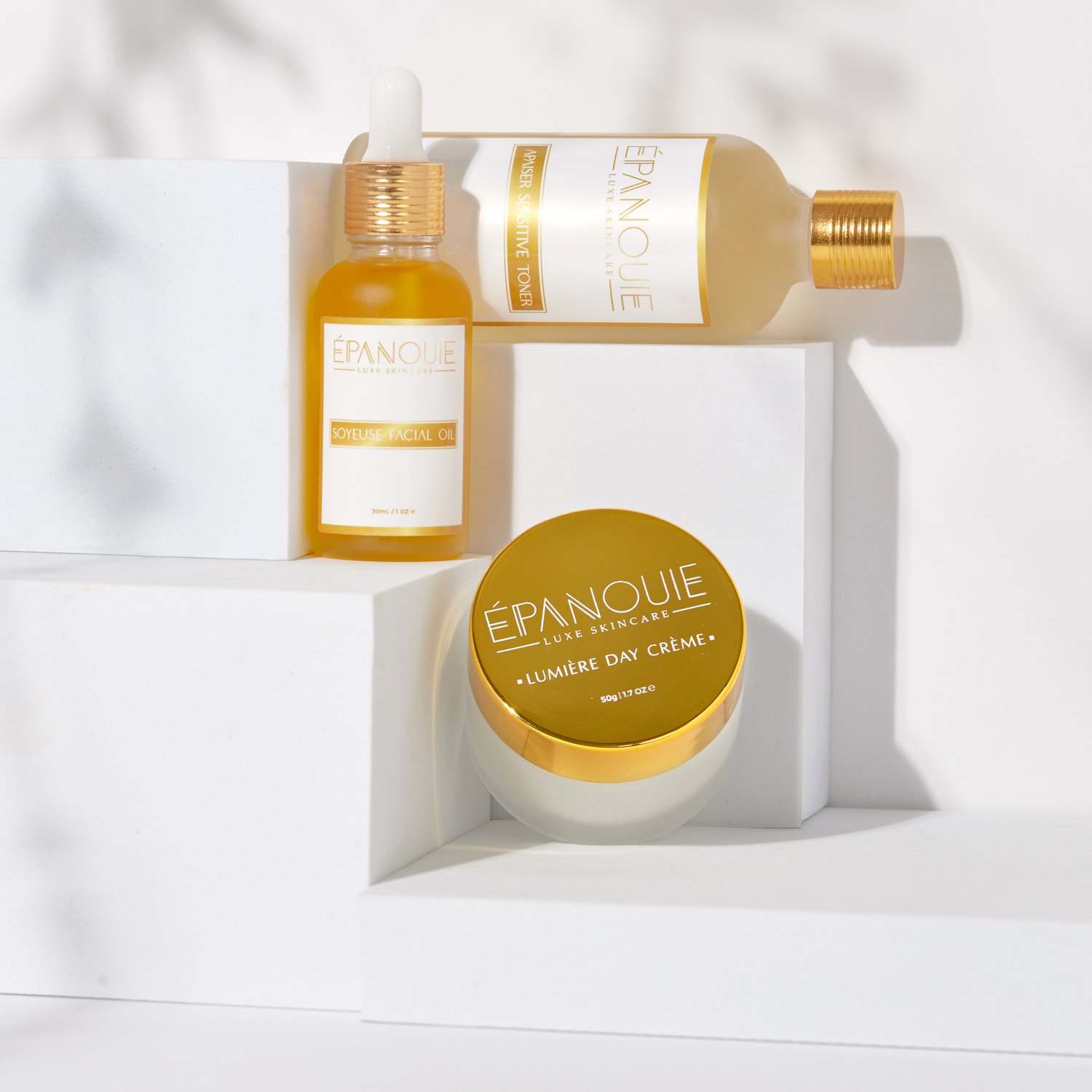 Soyeuse Facial Oil, Apaiser Toner and Lumière Day Crème