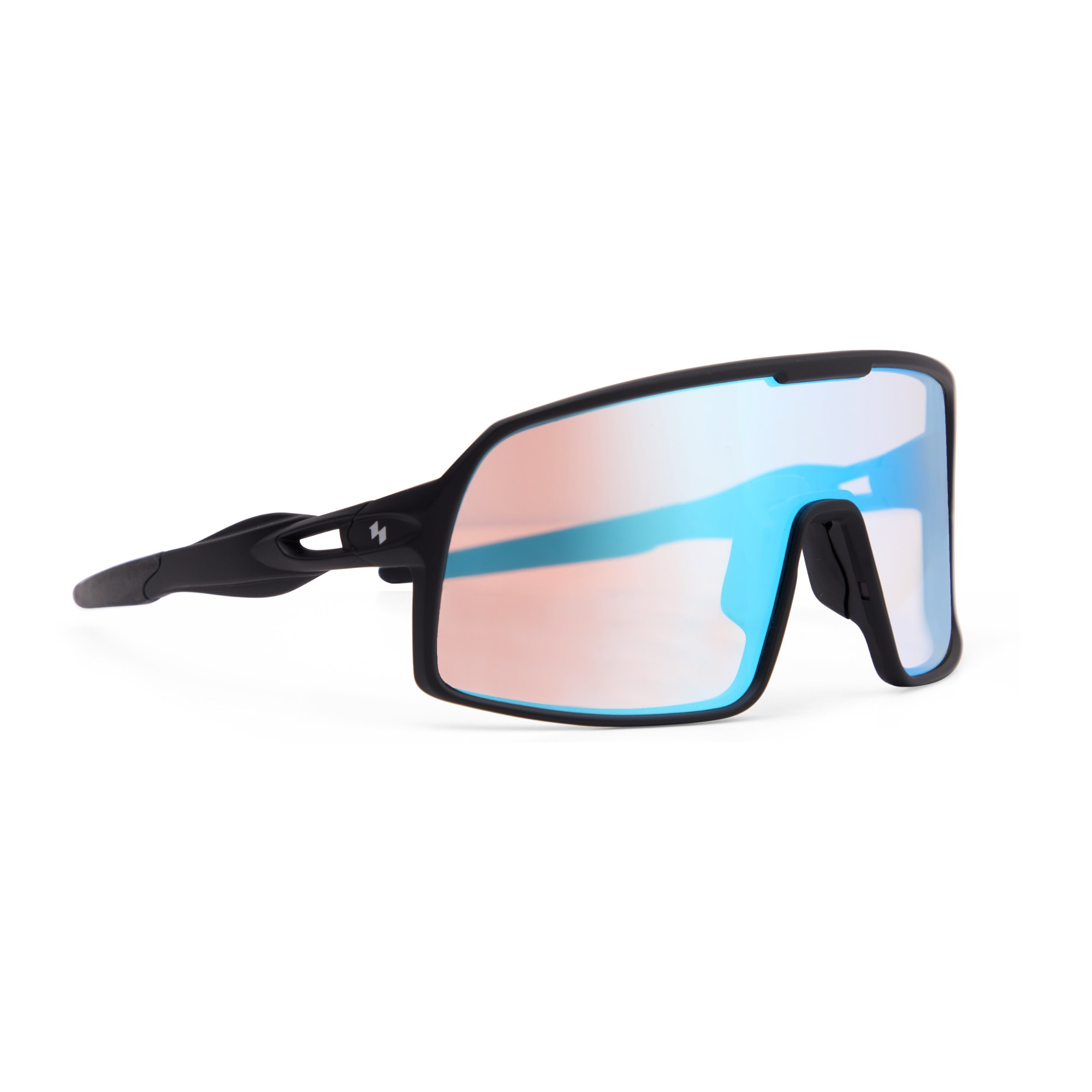 Shield sport sunglasses with blue mirrored lens