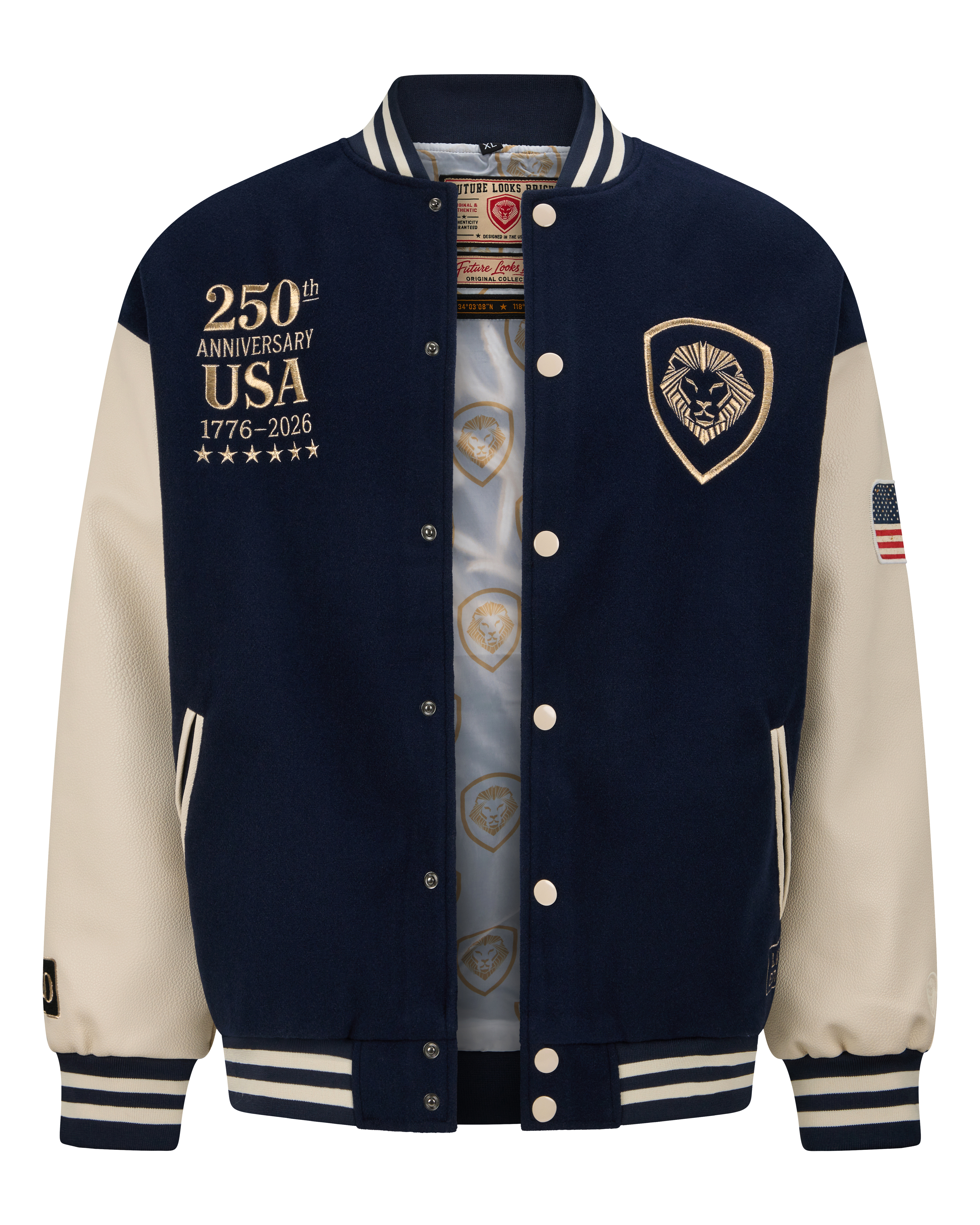 Navy varsity jacket ghost mannequin
